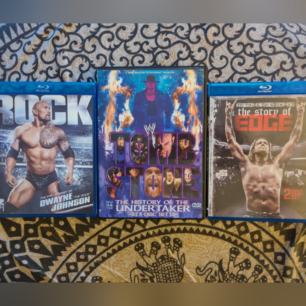 3 WWE WWF wrestling DVD blu ray biographies matches edge undertaker the rock 90s